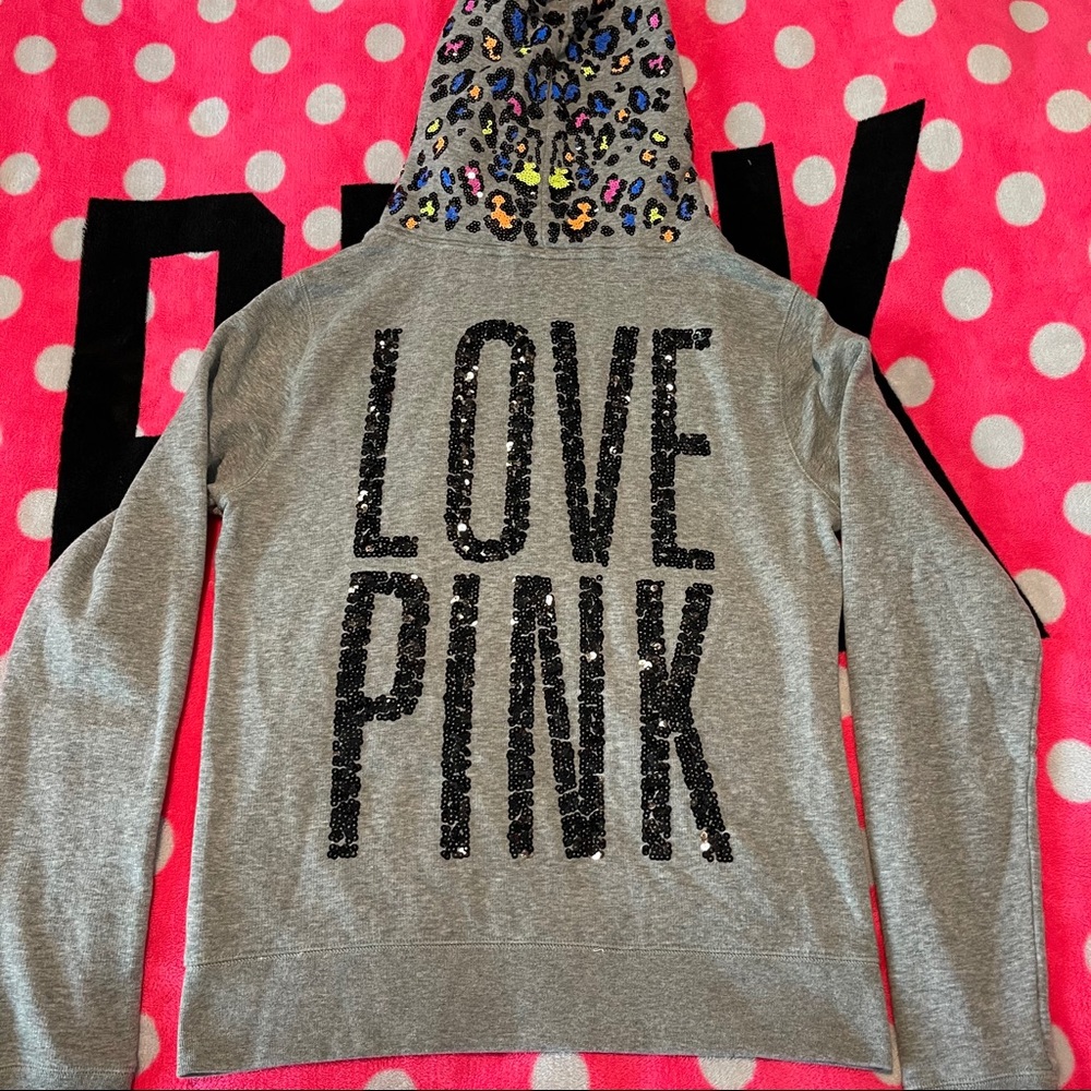 💗 VS PINK 💗 Bling Neon Cheetah Hoodie Jacket Med